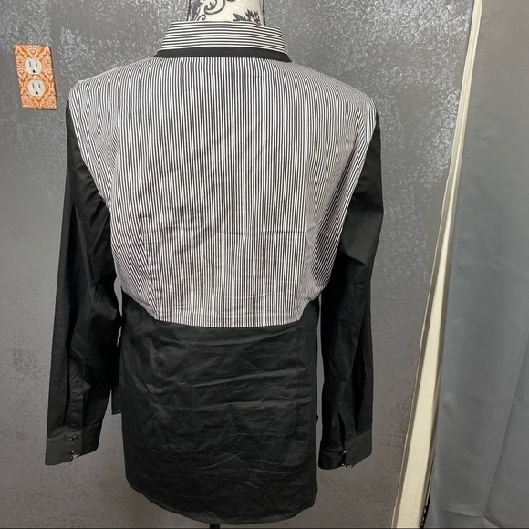 Per Se by Carlisle black white color block button up collared dress shirt career - Picture 7 of 12